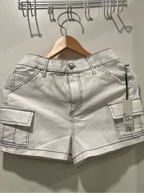 White Cargo Shorts with Black Contrast Stitching